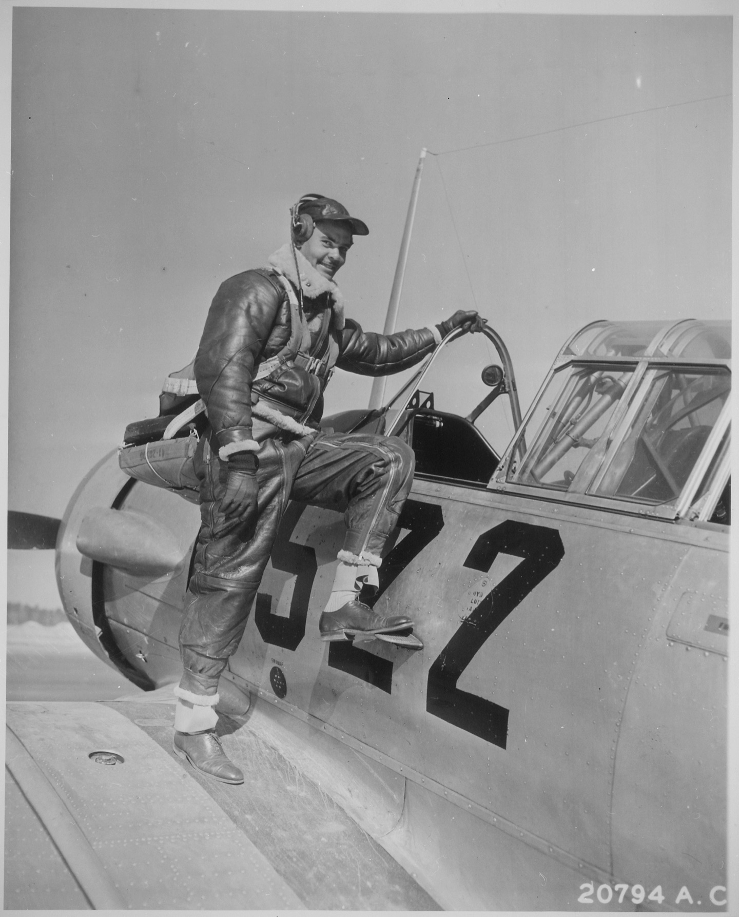 "Capt. Benjamin Oliver Davis, Jr., of Washington, D.C., climbing into an Advanced Trainer. Tuskegee, Alabama.", 01-1942 - NARA - 535718.jpg