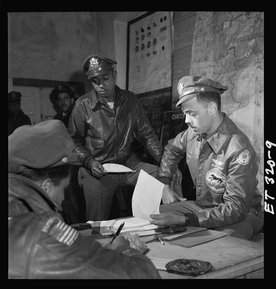 Tuskegee airmen Woodrow W. Crockett and Edward C. Gleed, Ramitelli, Italy, March 1945