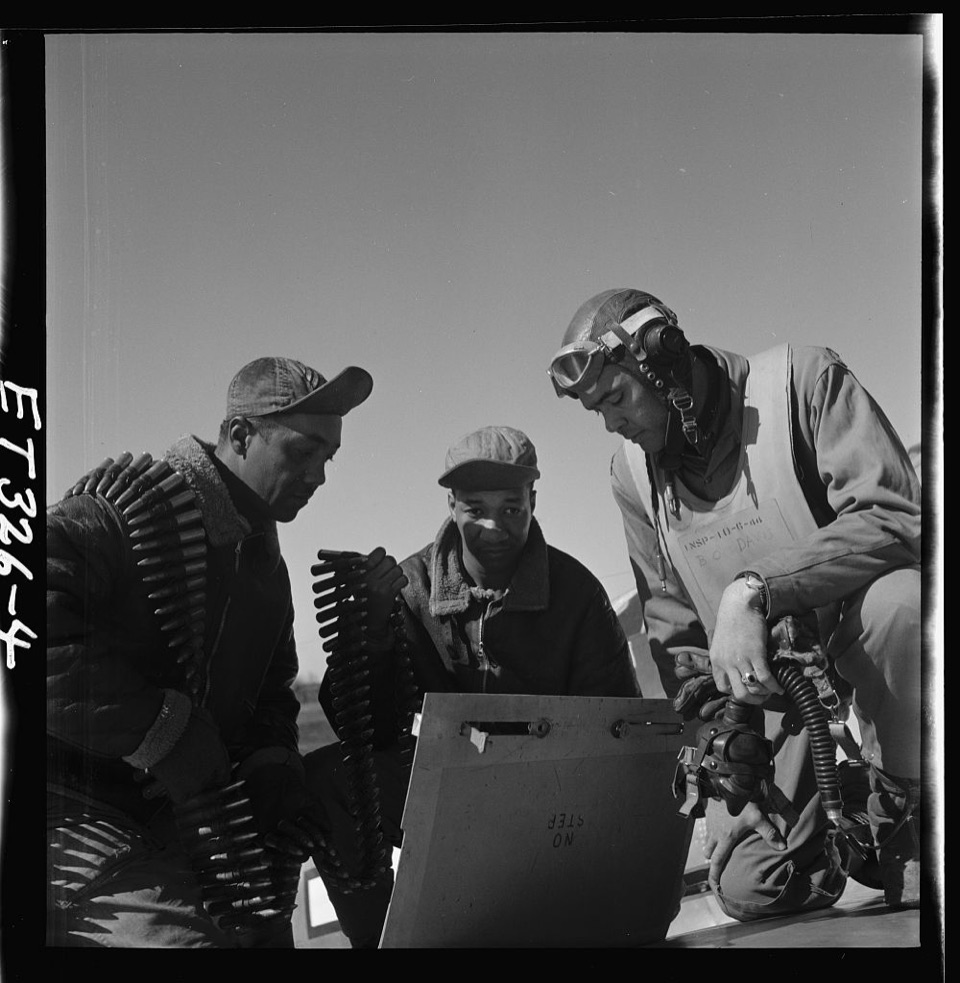 Tuskegee airmen Roscoe C. Brown, Marcellus G. Smith, and Benjamin O. Davis, Ramitelli, Italy, March 1945